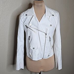 Rebecca Minkoff White Moto Jacket assymetric zip linen blend small